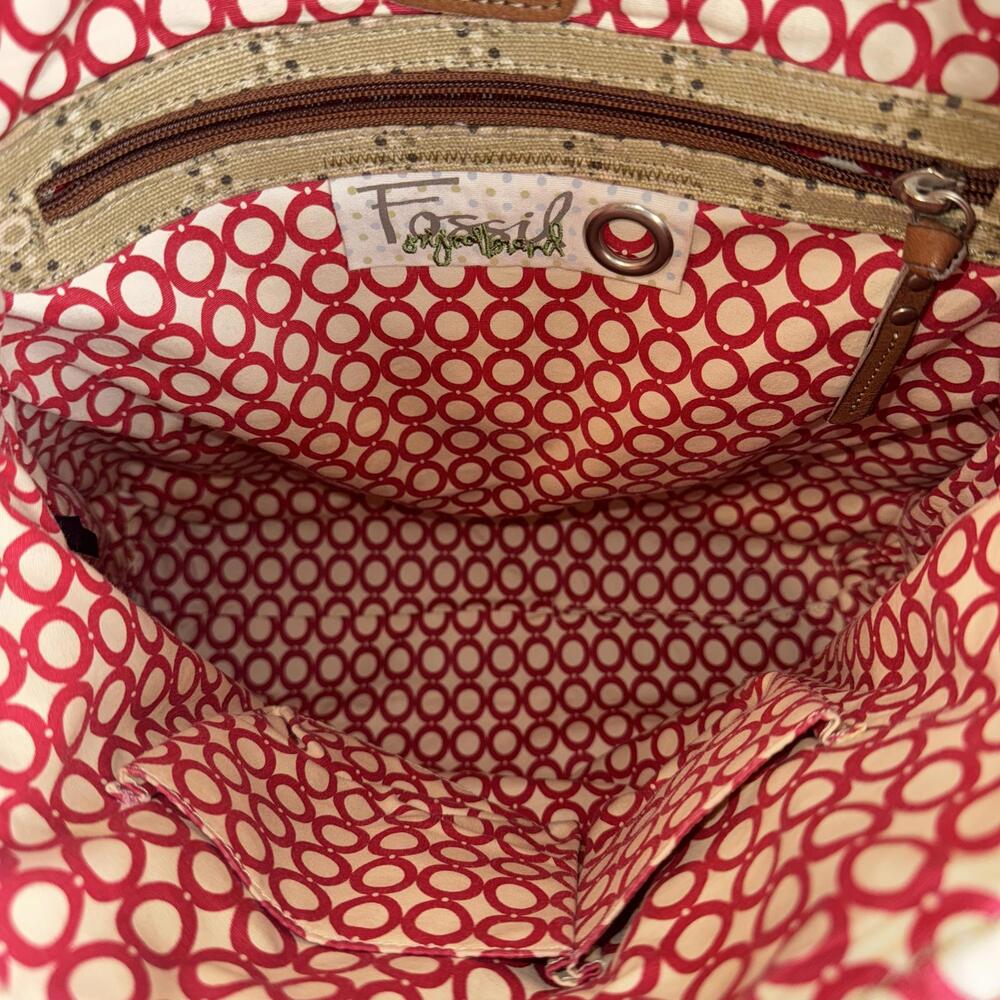 Fossil Patchwork Canvas Shoulder Bag W/Leather Tr… - image 3